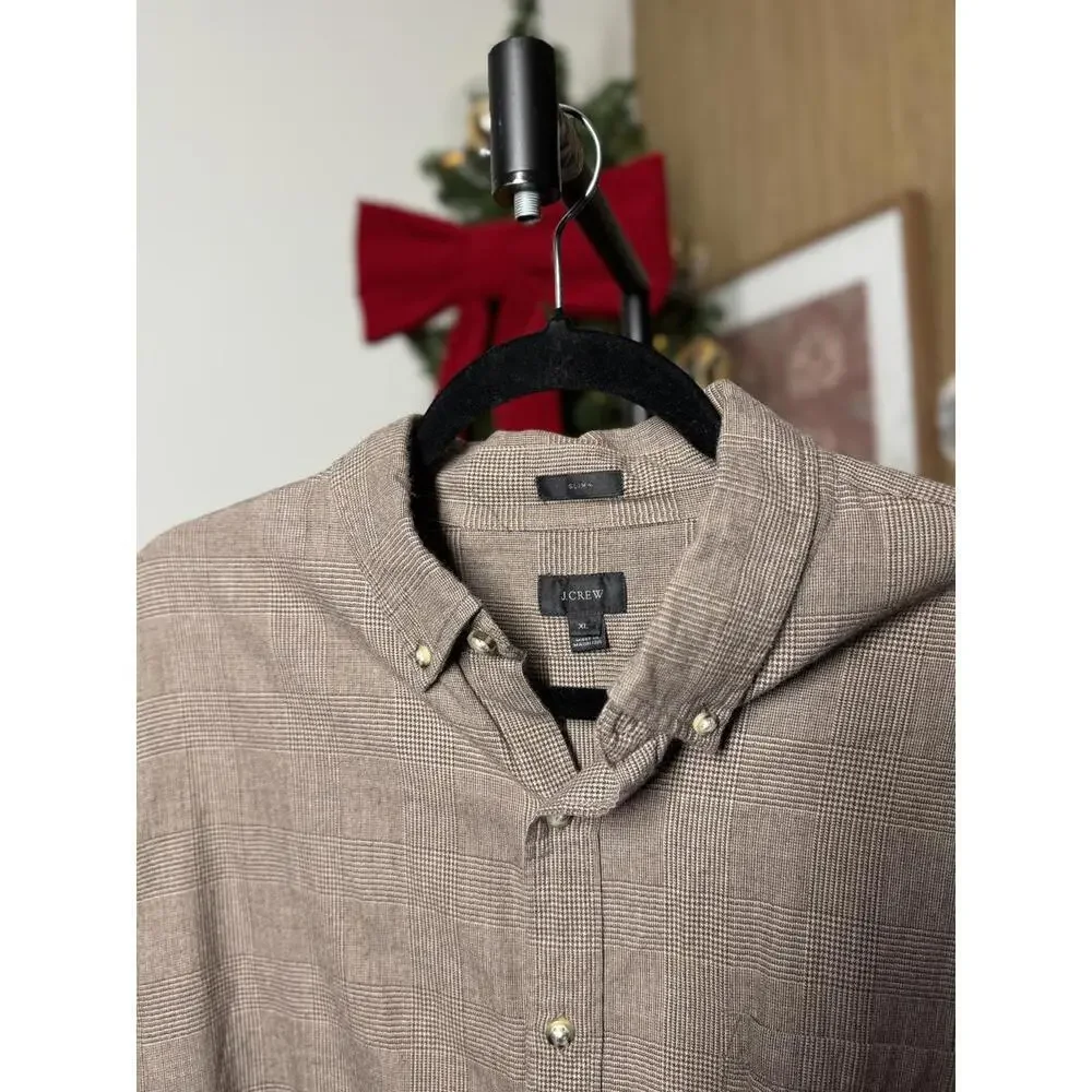 J.CREW Men's Casual Button-Down Shirt, Brown Plaid, Size Large